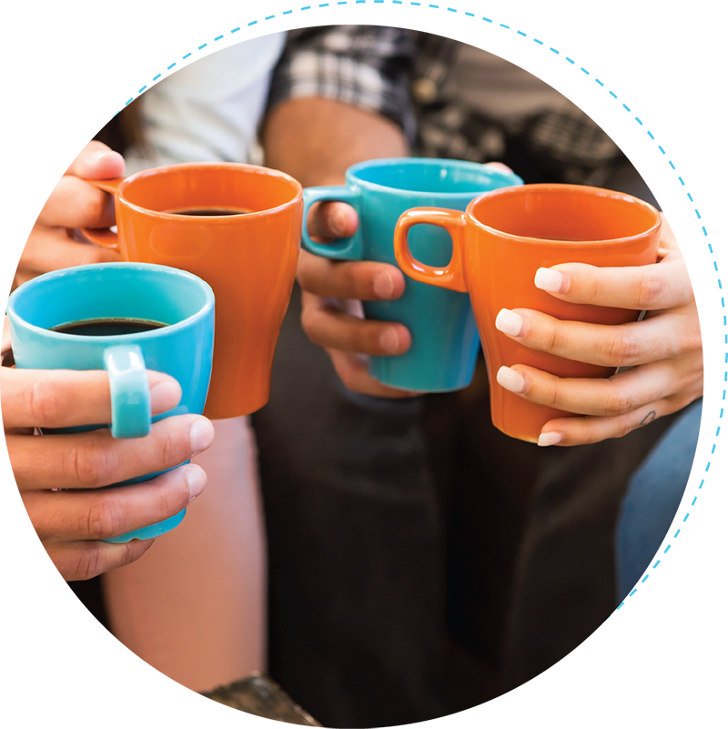 Group friends Coffee Cups together support group